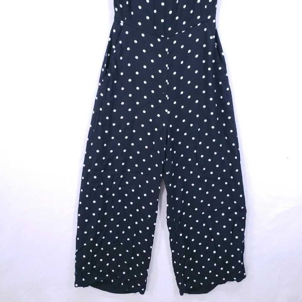 Aritzia Wilfred Écoulement Black White Polka Dot Preppy Jumpsuit Wide Leg Size 4